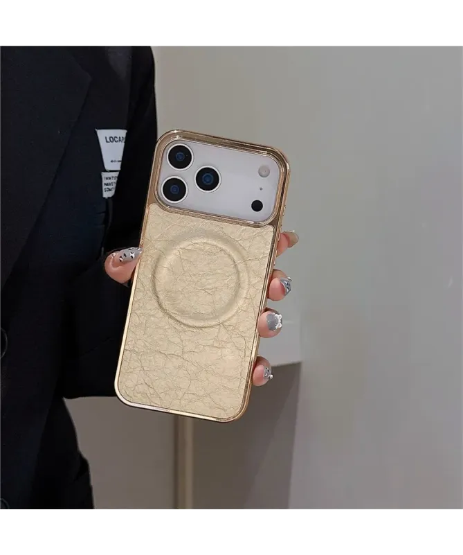 Coque iPhone 17 Pro Max à Texture Litchi Craquelée