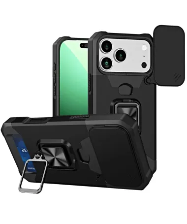 Coque iPhone 17 Pro Max antichoc avec support et cache caméra