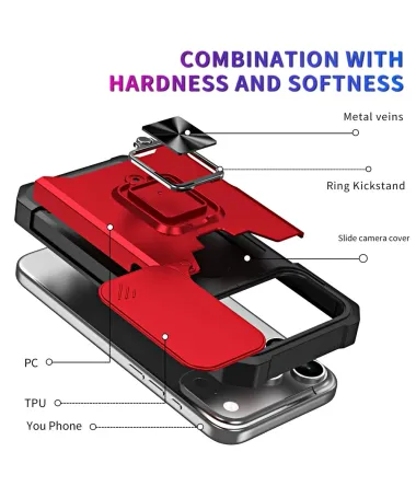 Coque iPhone 17 Pro Max antichoc avec support et cache caméra