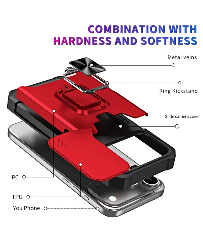 Coque iPhone 17 Pro Max antichoc avec support et cache caméra