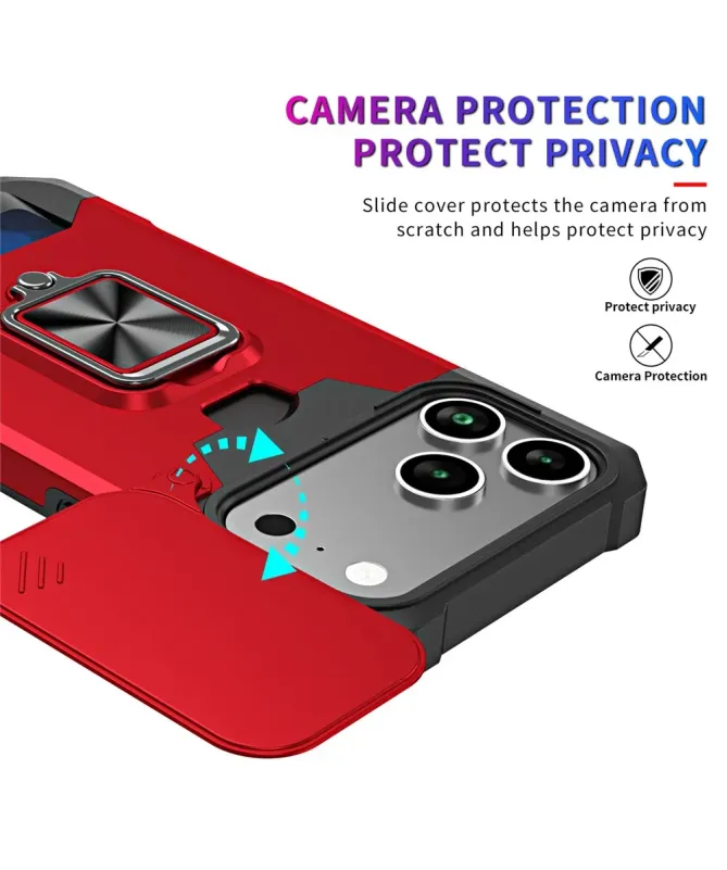 Coque iPhone 17 Pro Max antichoc avec support et cache caméra