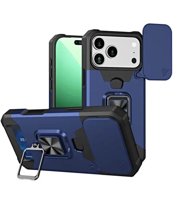 Coque iPhone 17 Pro Max antichoc avec support et cache caméra