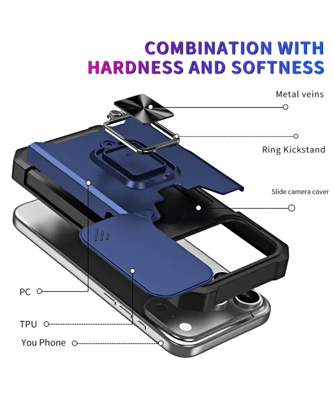 Coque iPhone 17 Pro Max antichoc avec support et cache caméra