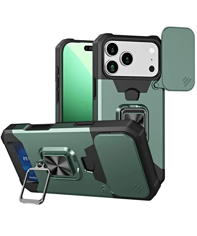 Coque iPhone 17 Pro Max antichoc avec support et cache caméra