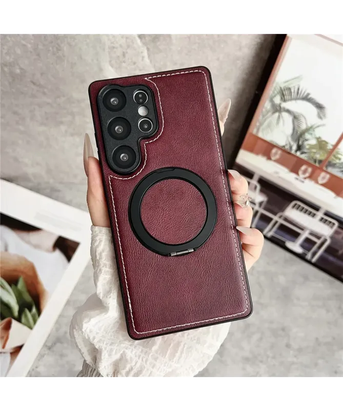 Coque Samsung Galaxy S25 Ultra Effet Cuir Surpiqué avec Anneau