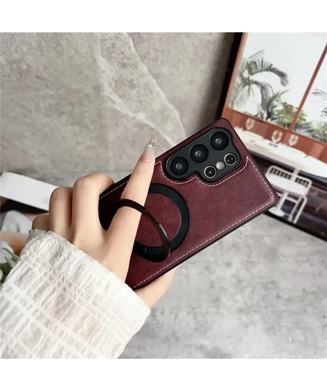 Coque Samsung Galaxy S25 Ultra Effet Cuir Surpiqué avec Anneau