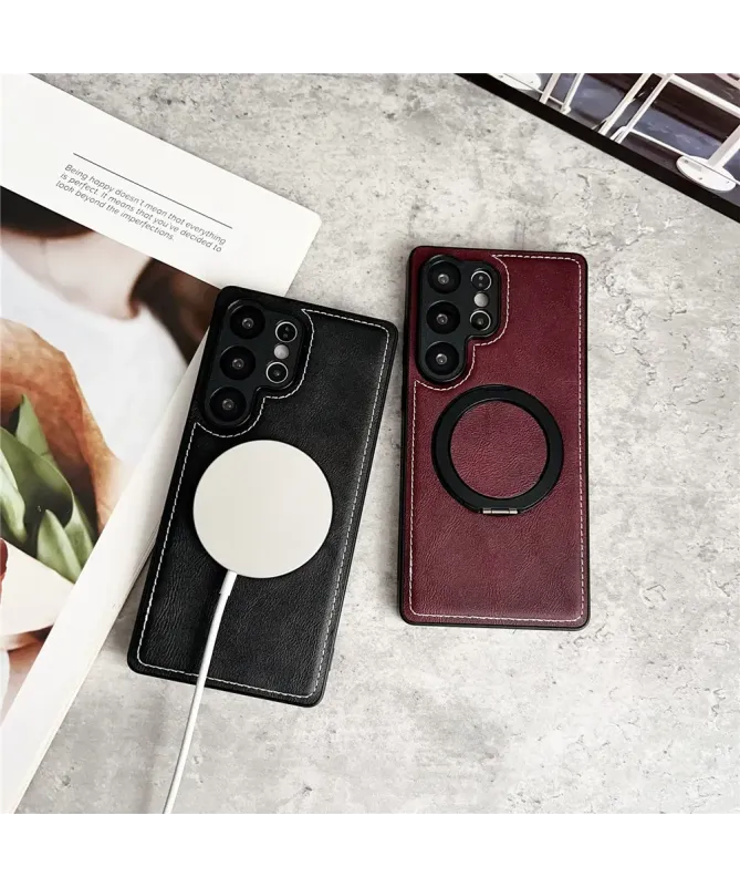 Coque Samsung Galaxy S25 Ultra Effet Cuir Surpiqué avec Anneau