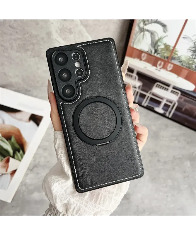 Coque Samsung Galaxy S25 Ultra Effet Cuir Surpiqué avec Anneau