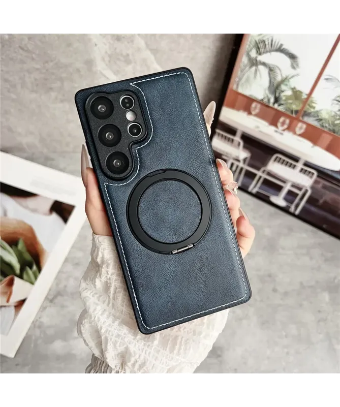 Coque Samsung Galaxy S25 Ultra Effet Cuir Surpiqué avec Anneau