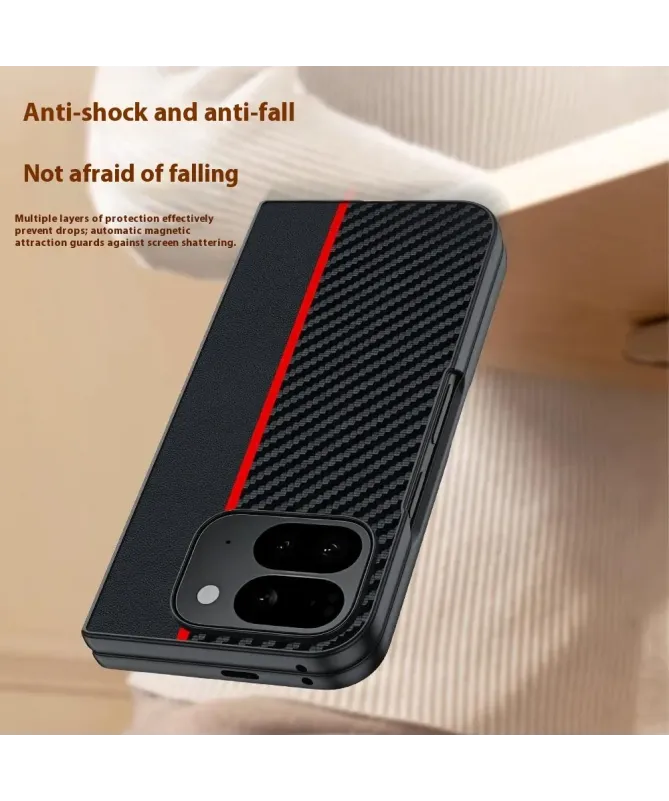 Coque Google Pixel 10 Pro Fold à Texture Carbone et Bande Contrastante
