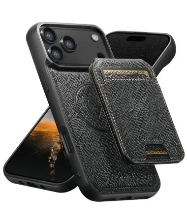 Coque iPhone 17 Pro Max avec Portefeuille et Support Texturé