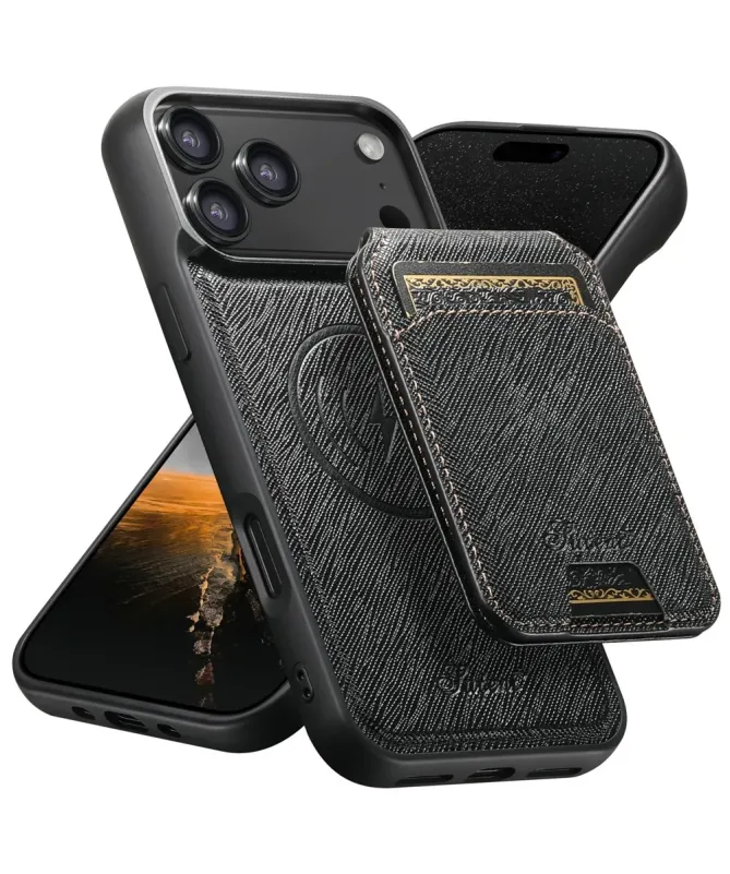 Coque iPhone 17 Pro Max avec Portefeuille et Support Texturé