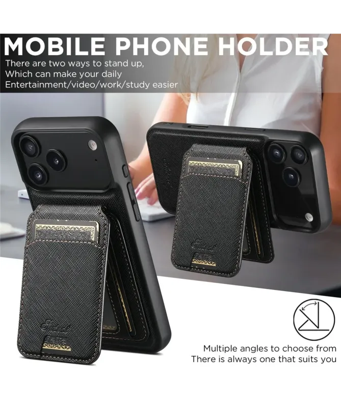 Coque iPhone 17 Pro Max avec Portefeuille et Support Texturé