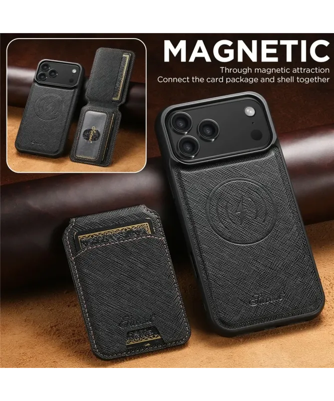 Coque iPhone 17 Pro Max avec Portefeuille et Support Texturé