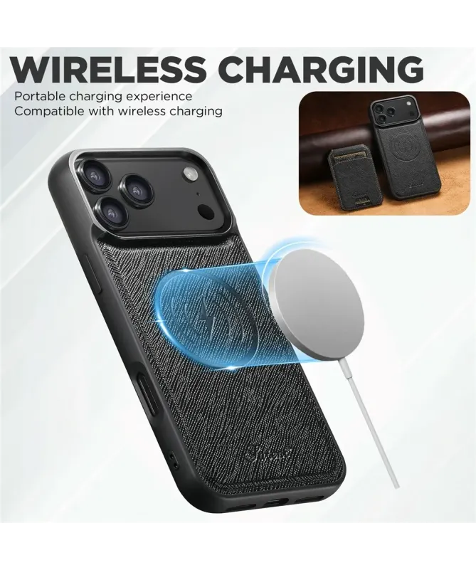 Coque iPhone 17 Pro Max avec Portefeuille et Support Texturé