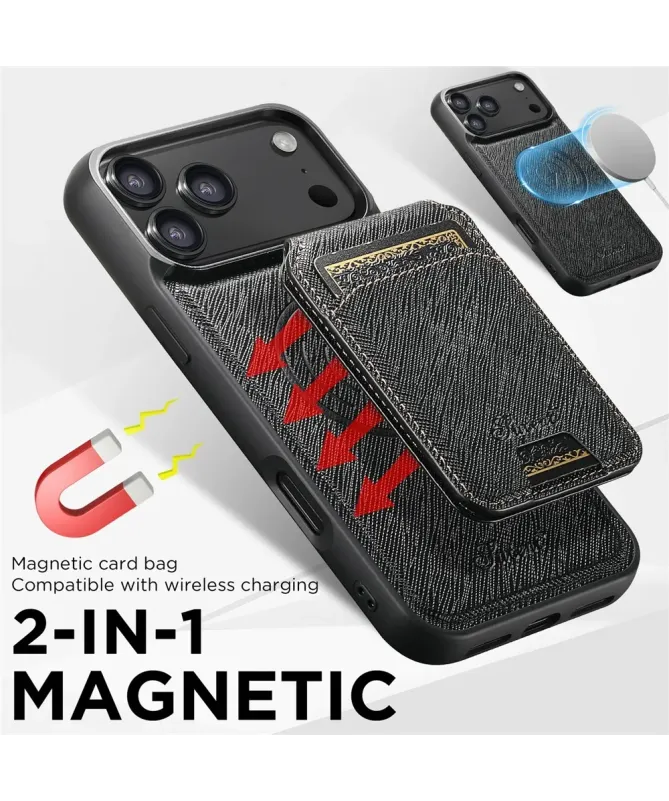 Coque iPhone 17 Pro Max avec Portefeuille et Support Texturé