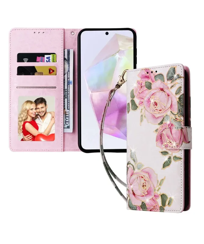Housse Samsung Galaxy A17 5G à Roses Rehaussées d'Or
