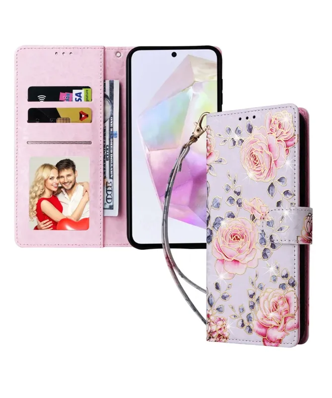 Housse Samsung Galaxy A17 5G à Roses aux Contours Dorés