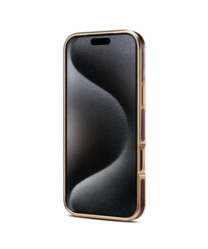 Coque iPhone 17 Pro Max Cuir Ciré et Contours Dorés