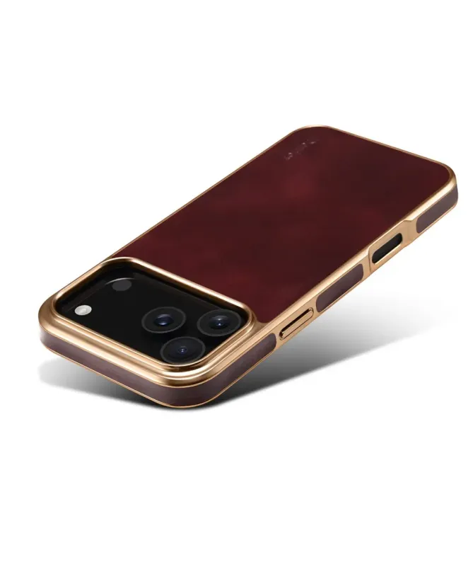 Coque iPhone 17 Pro Max Cuir Ciré et Contours Dorés
