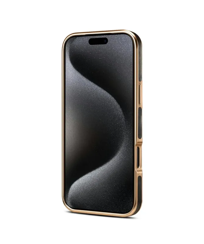 Coque iPhone 17 Pro Max Cuir Ciré et Contours Dorés