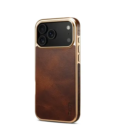 Coque iPhone 17 Pro Max Cuir Ciré et Contours Dorés Marron - photo 20