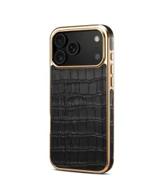 Coque iPhone 17 Pro Max Crocodile Luxe en Cuir Véritable Doré