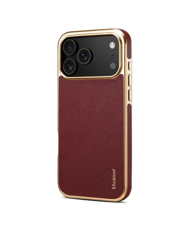 Coque iPhone 17 Pro Max "Prestige" en Cuir Véritable Doré Vin Rouge - photo 14