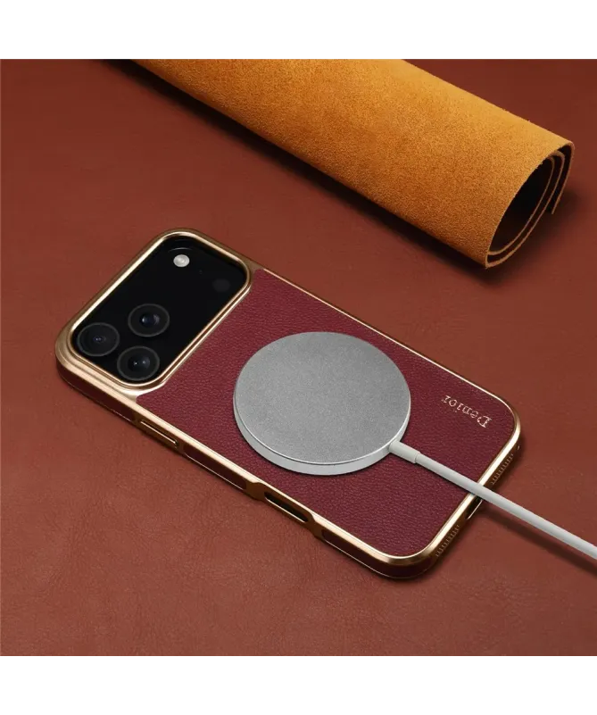 Coque iPhone 17 Pro Max "Prestige" en Cuir Véritable Doré