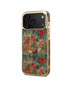 Coque iPhone 17 Pro Max "Tapisserie Florale" Dorée