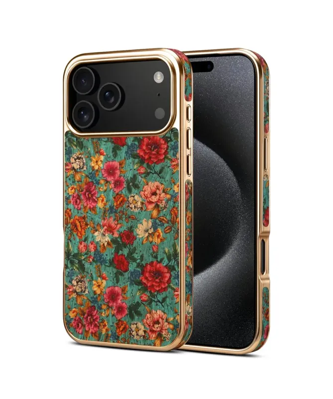 Coque iPhone 17 Pro Max "Tapisserie Florale" Dorée
