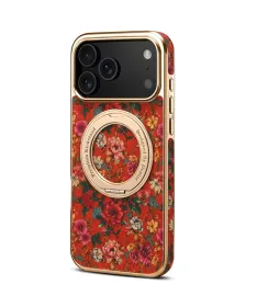 Coque iPhone 17 Pro Max "Bouquet Écarlate" avec Anneau-Support Doré
