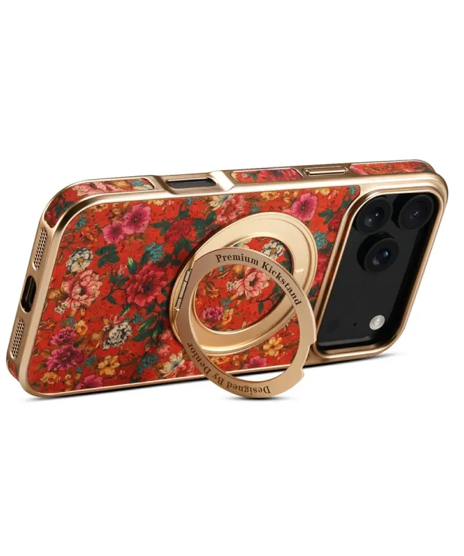 Coque iPhone 17 Pro Max "Bouquet Écarlate" avec Anneau-Support Doré