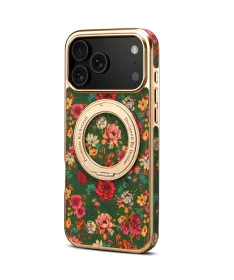 Coque iPhone 17 Pro Max "Jardin Anglais" avec Anneau-Support Doré