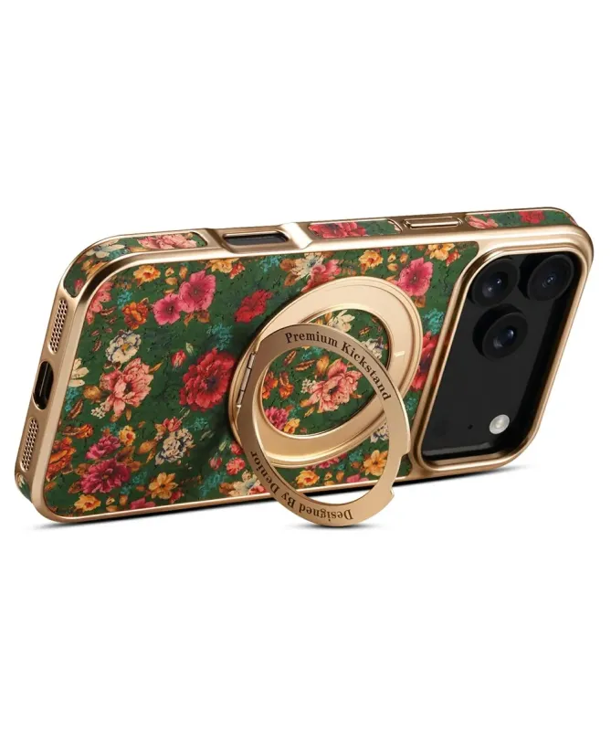 Coque iPhone 17 Pro Max "Jardin Anglais" avec Anneau-Support Doré