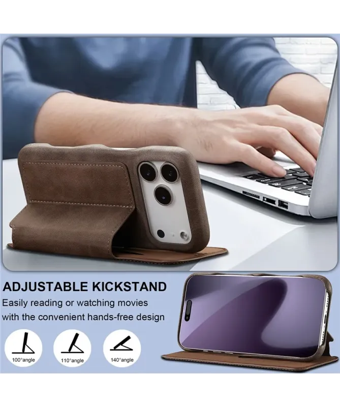 Coque iPhone 17 Pro Max LC.IMEEKE avec rabat simili cuir