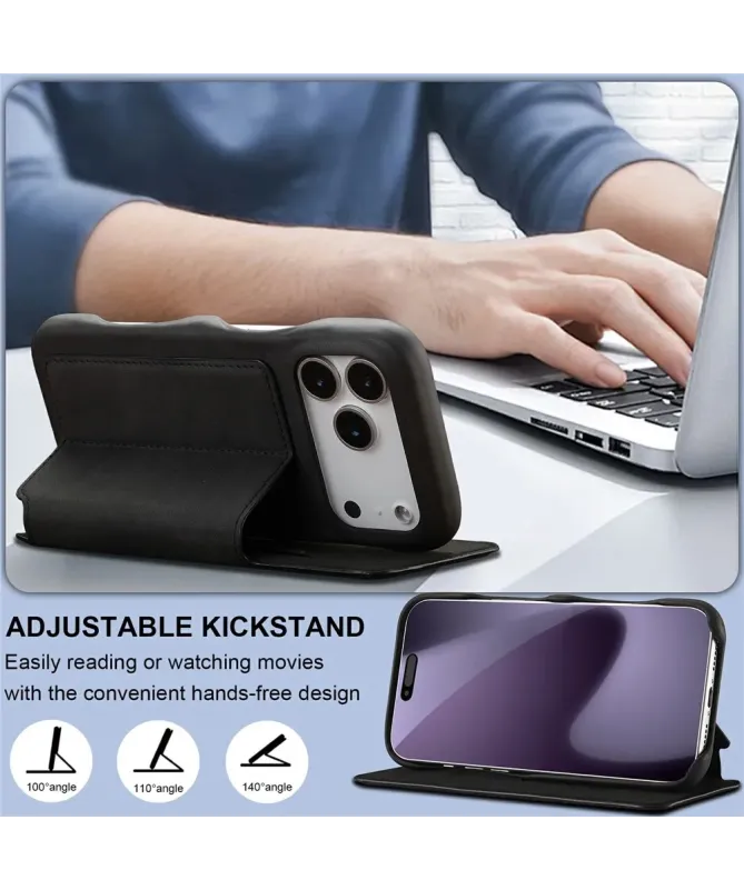 Coque iPhone 17 Pro Max LC.IMEEKE avec rabat simili cuir