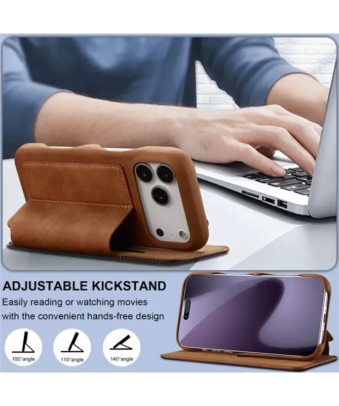 Coque iPhone 17 Pro Max LC.IMEEKE avec rabat simili cuir