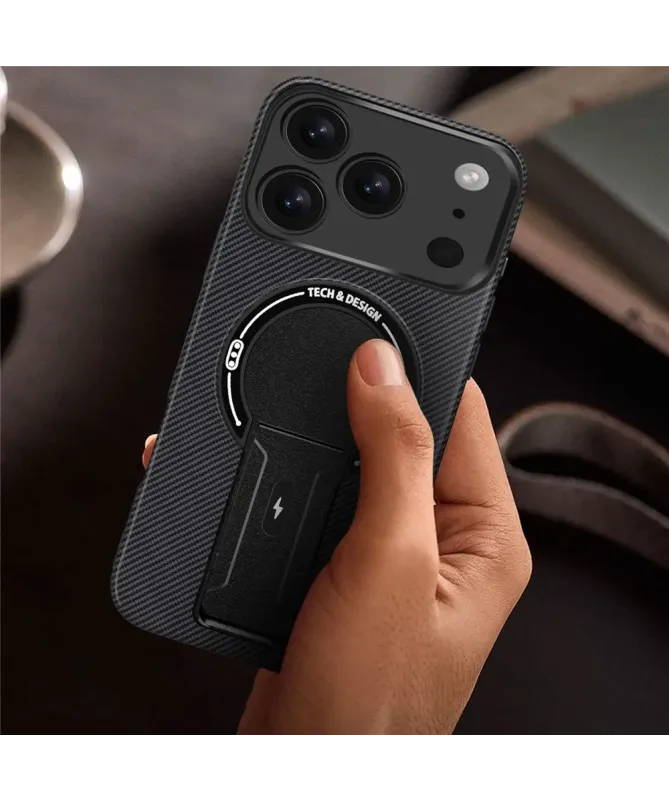 Coque iPhone 17 Pro Max Fibre de Carbone avec Support MagSafe
