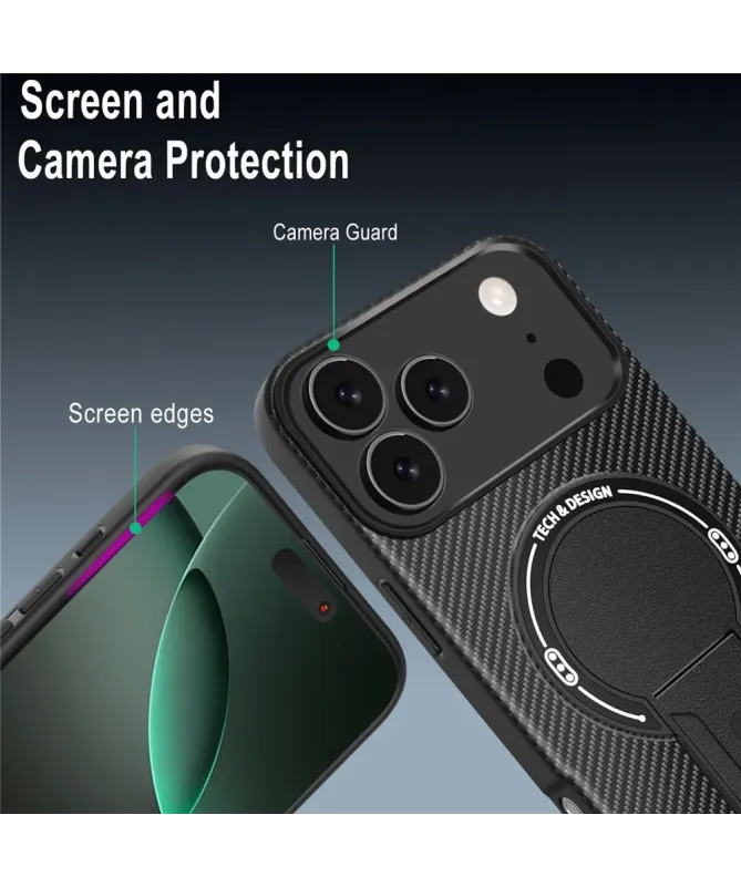 Coque iPhone 17 Pro Max Fibre de Carbone avec Support MagSafe