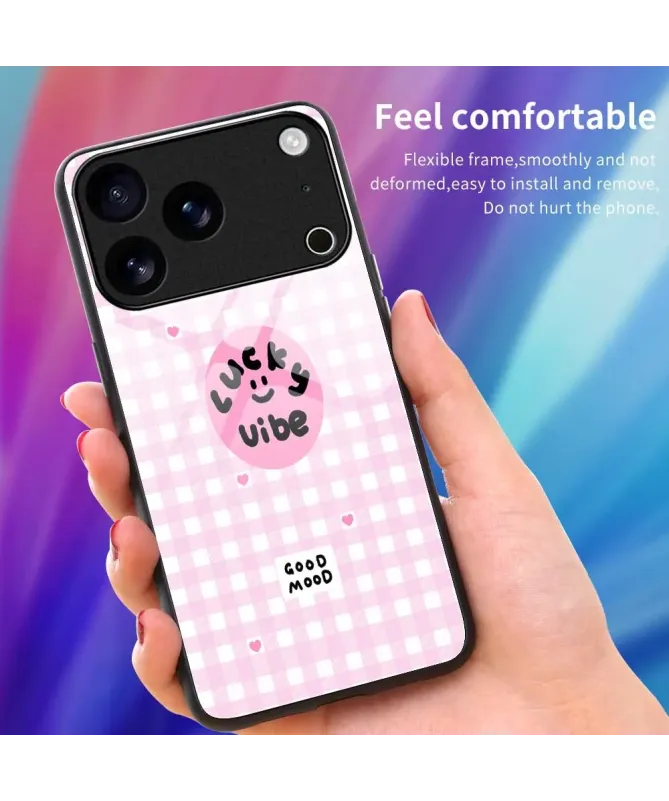Coque iPhone 17 Pro Max "Lucky Vibe" Vichy Rose