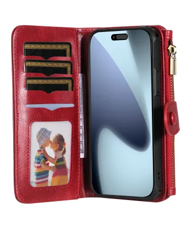Housse iPhone 17 Pro Max Portefeuille Zippé Détachable Rouge - photo 8