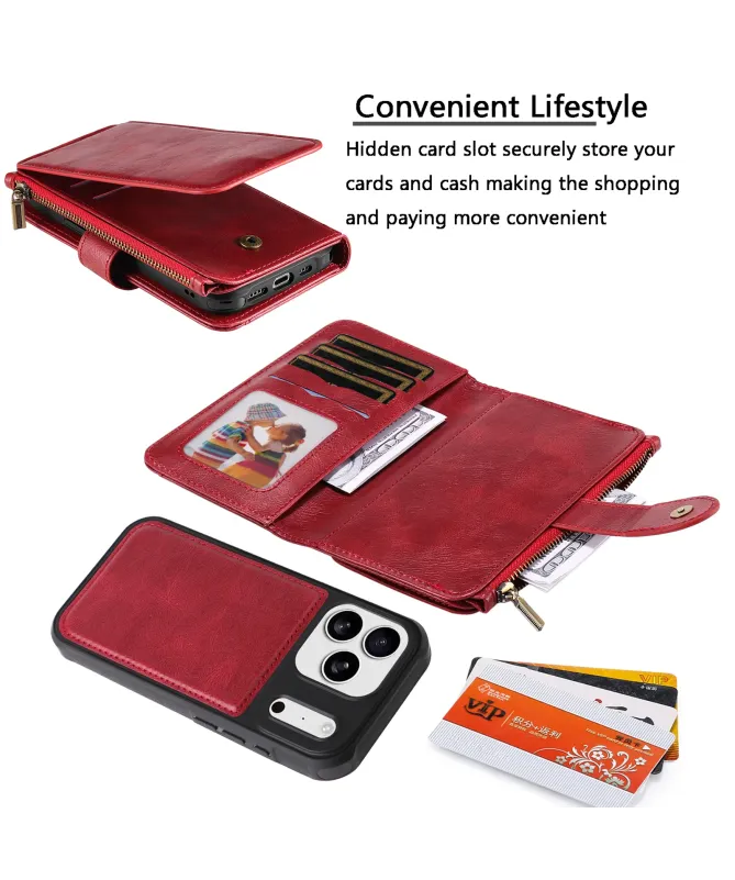 Housse iPhone 17 Pro Max Portefeuille Zippé Détachable