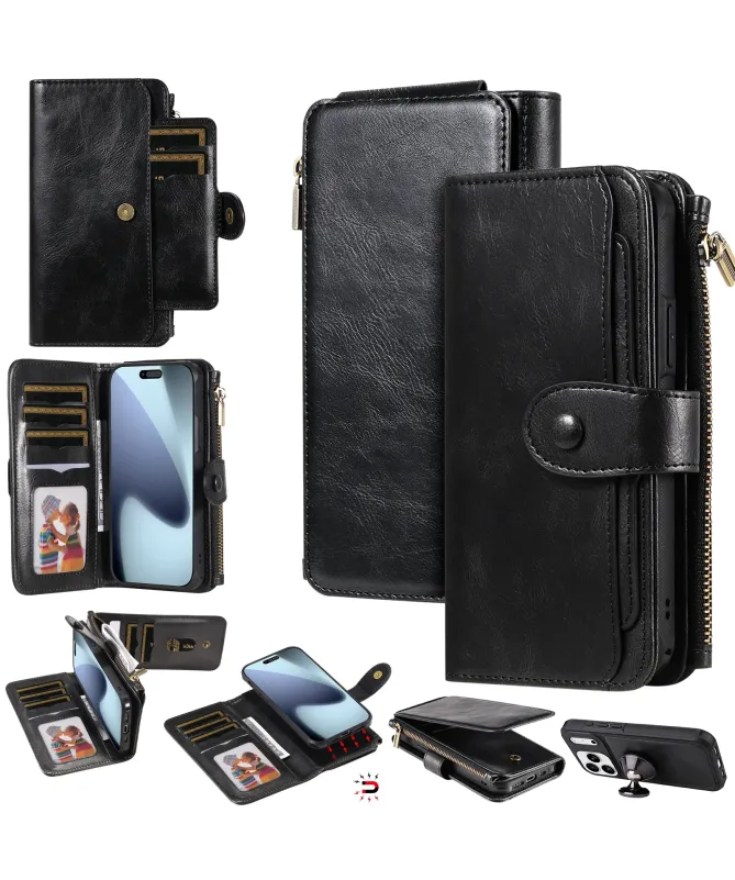 Housse iPhone 17 Pro Max Portefeuille Zippé Détachable
