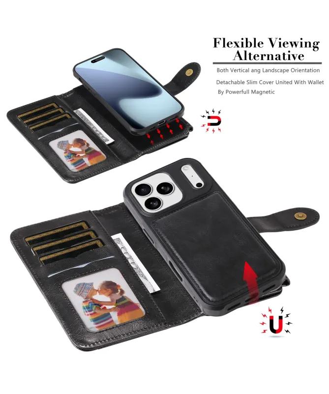 Housse iPhone 17 Pro Max Portefeuille Zippé Détachable