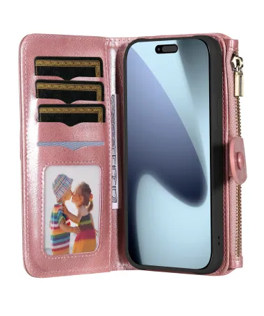 Housse iPhone 17 Pro Max Portefeuille Zippé Détachable Or Rose - photo 24