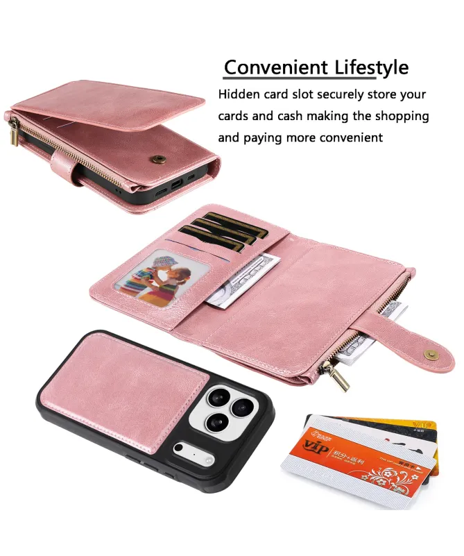 Housse iPhone 17 Pro Max Portefeuille Zippé Détachable