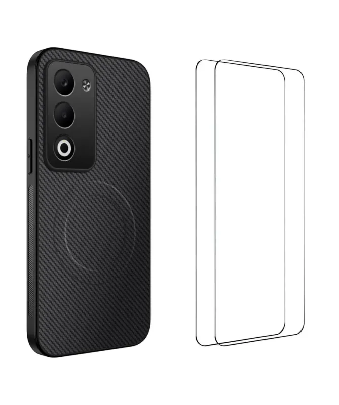 Coque Xiaomi Redmi 15 4G Carbone Magnétique avec 2 Verres Trempés