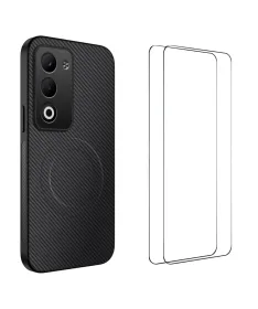 Coque Xiaomi Redmi 15 4G Carbone Magnétique avec 2 Verres Trempés