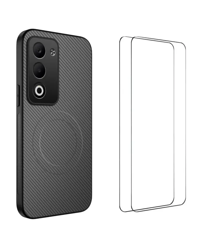 Coque Xiaomi Redmi 15 4G Carbone Magnétique avec 2 Verres Trempés